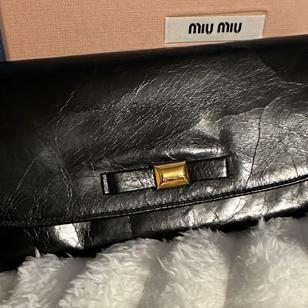 Miu Miu Black Leather Wallet with Gold Accent - Picture 2 of 10